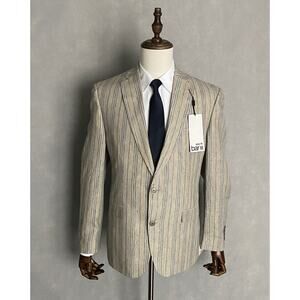 Bar III Men's 42R Sport Coat Slim Fit 100% Linen Cream Blue Stripe NEW